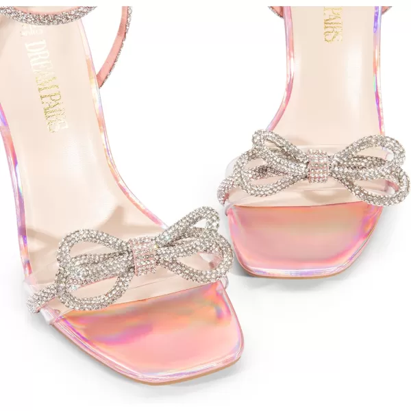 imageDREAM PAIRS Womens Double Bowknots Crystal Sandals Clear Slingback Heels Square Toe Shoes for Party WeddingRainbow Pinkpu