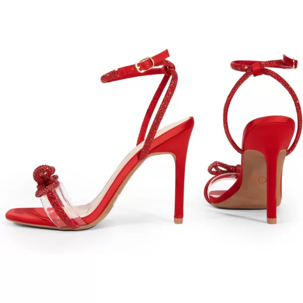 imageDREAM PAIRS Womens Double Bowknots Crystal Sandals Clear Slingback Heels Square Toe Shoes for Party WeddingRedsatin
