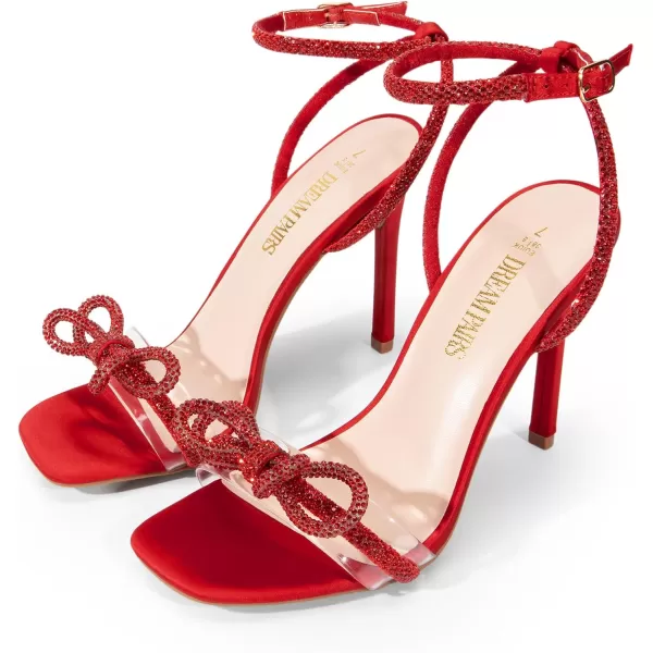 imageDREAM PAIRS Womens Double Bowknots Crystal Sandals Clear Slingback Heels Square Toe Shoes for Party WeddingRedsatin