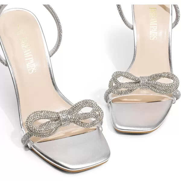 imageDREAM PAIRS Womens Double Bowknots Crystal Sandals Clear Slingback Heels Square Toe Shoes for Party WeddingSilver