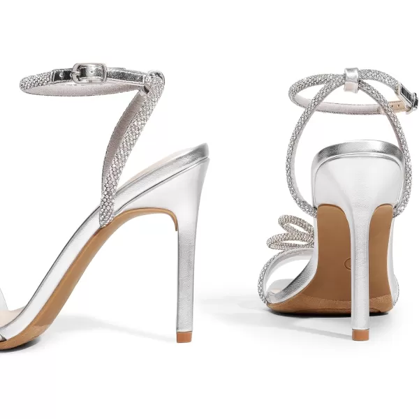 imageDREAM PAIRS Womens Double Bowknots Crystal Sandals Clear Slingback Heels Square Toe Shoes for Party WeddingSilver