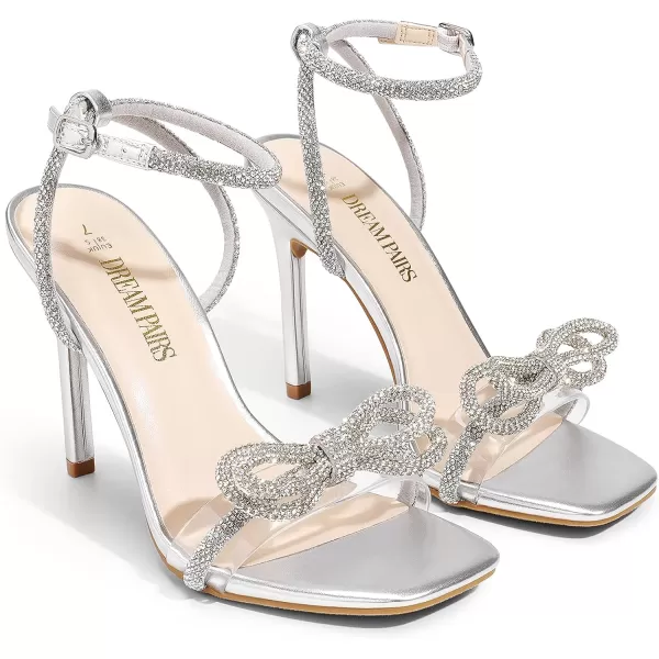 imageDREAM PAIRS Womens Double Bowknots Crystal Sandals Clear Slingback Heels Square Toe Shoes for Party WeddingSilver