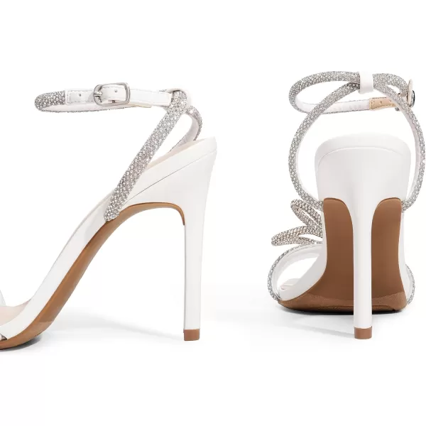 imageDREAM PAIRS Womens Double Bowknots Crystal Sandals Clear Slingback Heels Square Toe Shoes for Party WeddingWhite