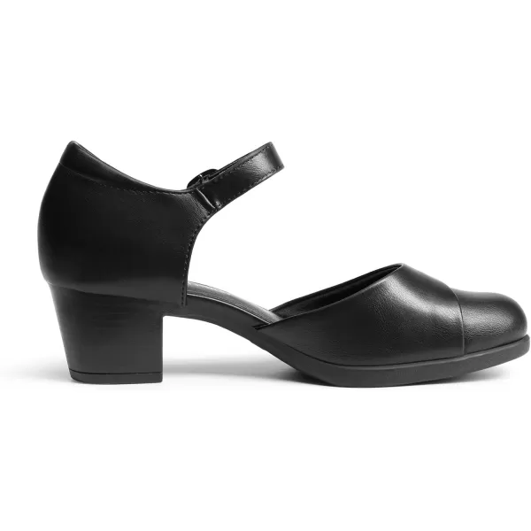 imageDREAM PAIRS Womens Dress Comfortable Low Block Heels Pumps Round Closed Toe Chunky Ankle Strap Shoes for WorkBlack