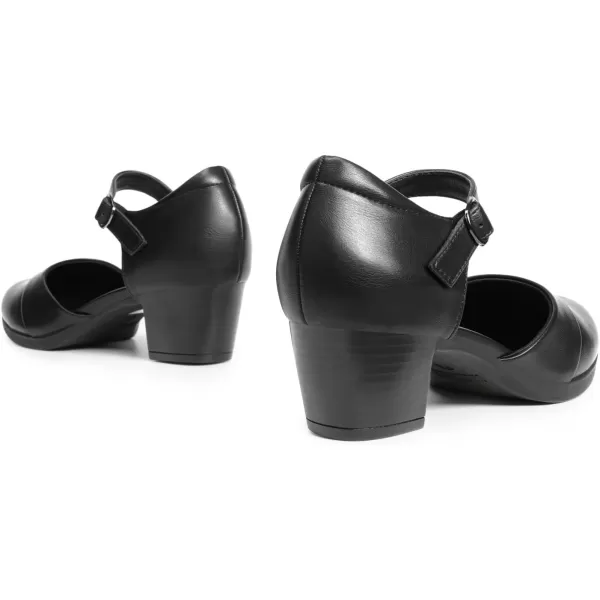 imageDREAM PAIRS Womens Dress Comfortable Low Block Heels Pumps Round Closed Toe Chunky Ankle Strap Shoes for WorkBlack