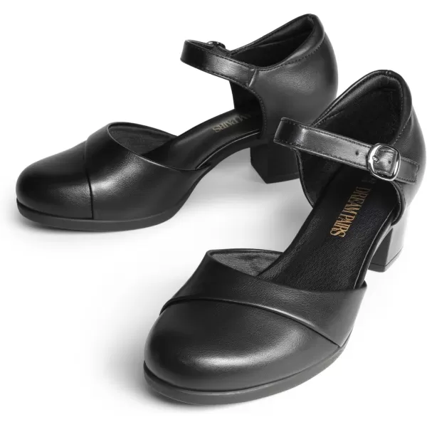 imageDREAM PAIRS Womens Dress Comfortable Low Block Heels Pumps Round Closed Toe Chunky Ankle Strap Shoes for WorkBlack