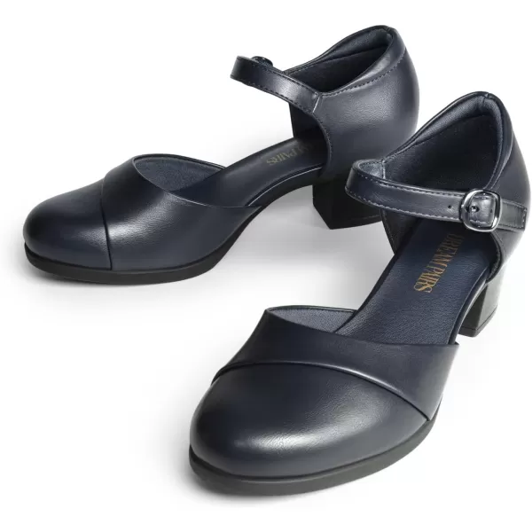 imageDREAM PAIRS Womens Dress Comfortable Low Block Heels Pumps Round Closed Toe Chunky Ankle Strap Shoes for WorkNavy