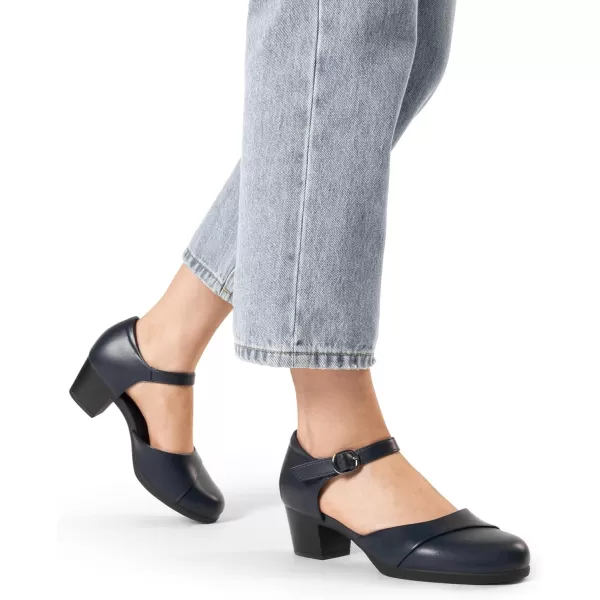 imageDREAM PAIRS Womens Dress Comfortable Low Block Heels Pumps Round Closed Toe Chunky Ankle Strap Shoes for WorkNavy