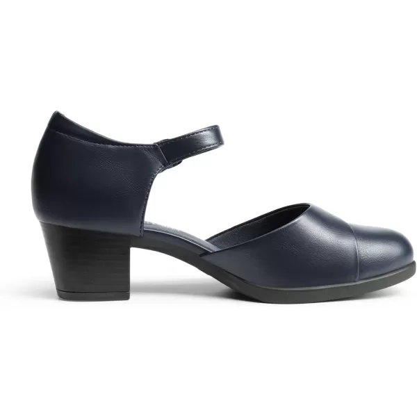 imageDREAM PAIRS Womens Dress Comfortable Low Block Heels Pumps Round Closed Toe Chunky Ankle Strap Shoes for WorkNavy