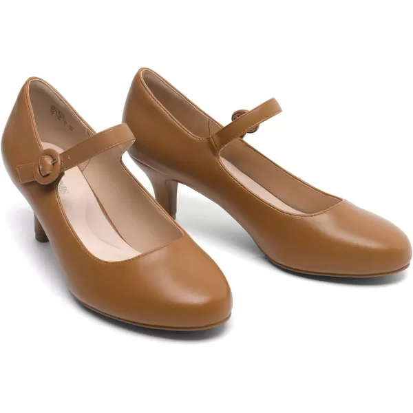 imageDREAM PAIRS Womens Dress Mary Jane Shoes Low Kitten Heels Closed Round Toe Comfortable Pumps Shoes for Wedding Dancing OfficeTan