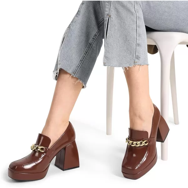 imageDREAM PAIRS Womens Dressy Chunky Loafers with Low Block Heels Comfort Platform Business Casual Pumps for Office and WorkBrown