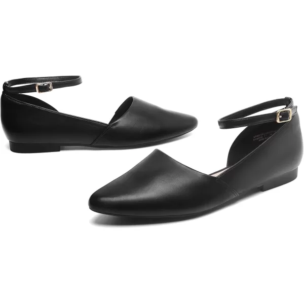 imageDREAM PAIRS Womens Dressy Flats Comfortable Pointed Toe Business Casual Shoes with Detachable Ankle StrapBlack