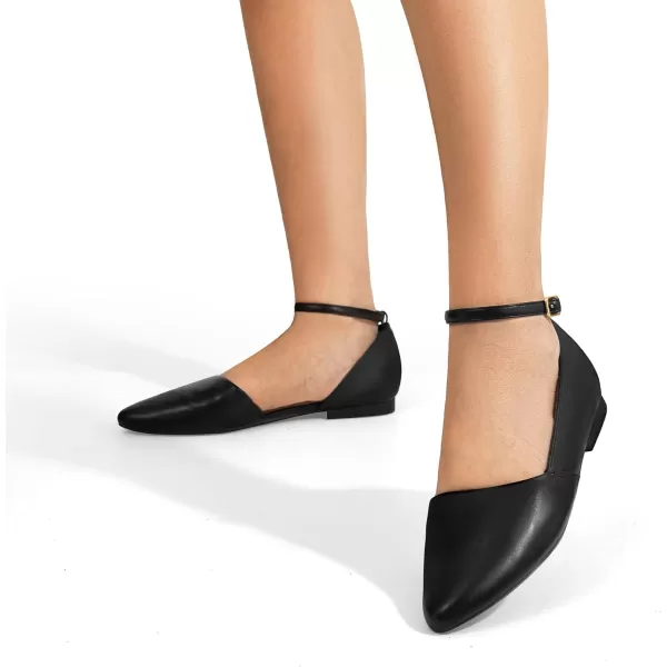 imageDREAM PAIRS Womens Dressy Flats Comfortable Pointed Toe Business Casual Shoes with Detachable Ankle StrapBlack