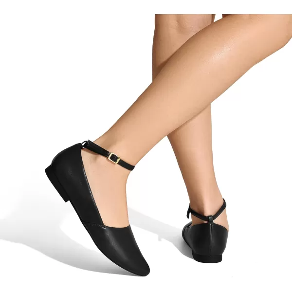 imageDREAM PAIRS Womens Dressy Flats Comfortable Pointed Toe Business Casual Shoes with Detachable Ankle StrapBlack