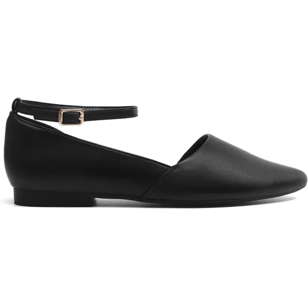 imageDREAM PAIRS Womens Dressy Flats Comfortable Pointed Toe Business Casual Shoes with Detachable Ankle StrapBlack