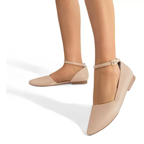 imageDREAM PAIRS Womens Dressy Flats Comfortable Pointed Toe Business Casual Shoes with Detachable Ankle StrapNude