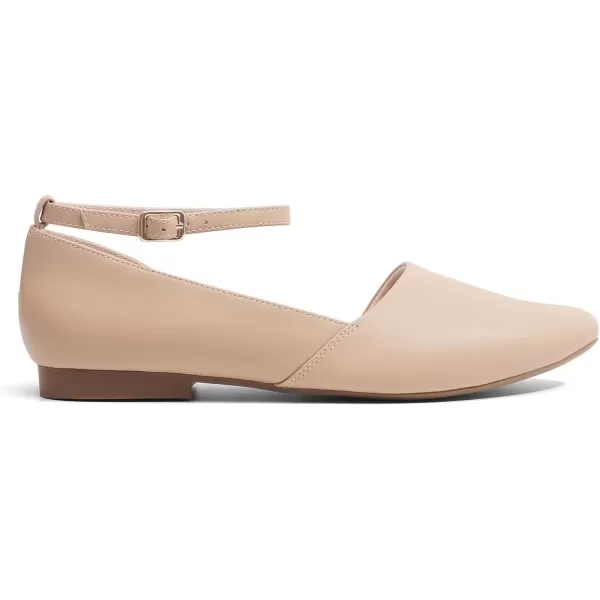 imageDREAM PAIRS Womens Dressy Flats Comfortable Pointed Toe Business Casual Shoes with Detachable Ankle StrapNude