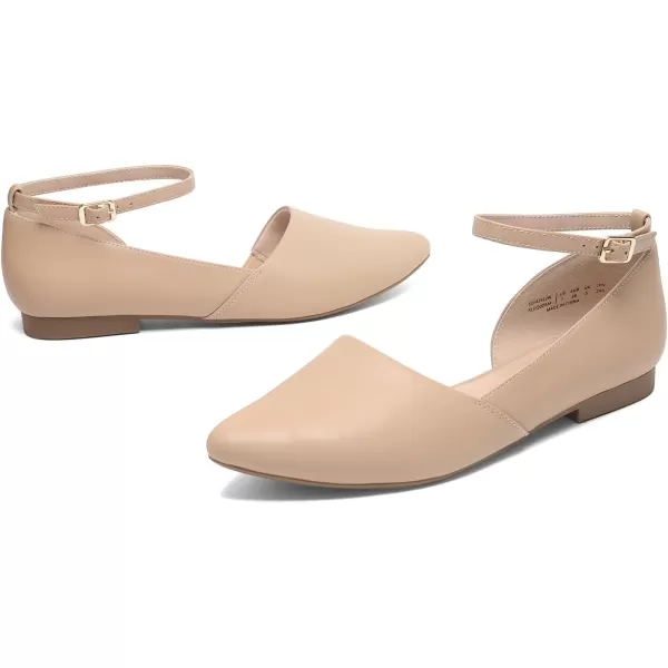 imageDREAM PAIRS Womens Dressy Flats Comfortable Pointed Toe Business Casual Shoes with Detachable Ankle StrapNude