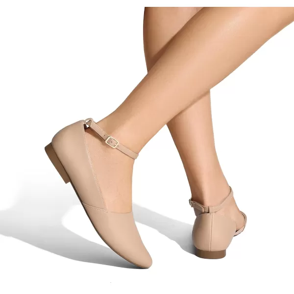 imageDREAM PAIRS Womens Dressy Flats Comfortable Pointed Toe Business Casual Shoes with Detachable Ankle StrapNude