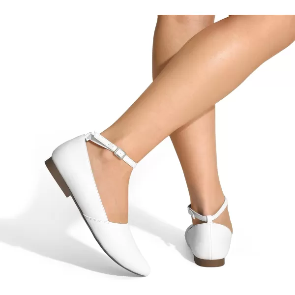 imageDREAM PAIRS Womens Dressy Flats Comfortable Pointed Toe Business Casual Shoes with Detachable Ankle StrapWhite