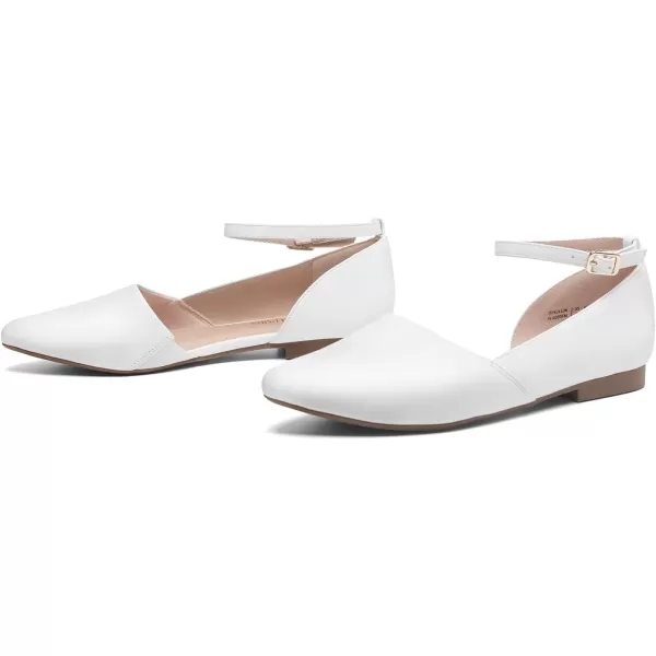 imageDREAM PAIRS Womens Dressy Flats Comfortable Pointed Toe Business Casual Shoes with Detachable Ankle StrapWhite
