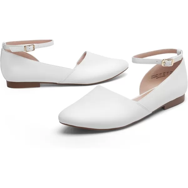 imageDREAM PAIRS Womens Dressy Flats Comfortable Pointed Toe Business Casual Shoes with Detachable Ankle StrapWhite