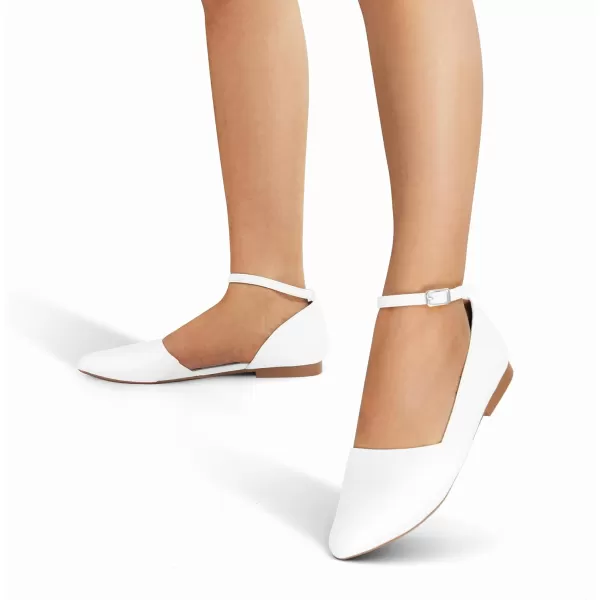 imageDREAM PAIRS Womens Dressy Flats Comfortable Pointed Toe Business Casual Shoes with Detachable Ankle StrapWhite