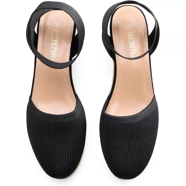 imageDREAM PAIRS Womens Elastic Ankle Strap Espadrilles Wedge SandalsBlackknit