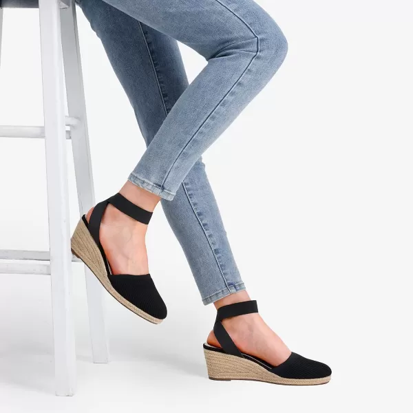 imageDREAM PAIRS Womens Elastic Ankle Strap Espadrilles Wedge SandalsBlackknit