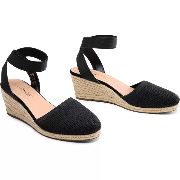 imageDREAM PAIRS Womens Elastic Ankle Strap Espadrilles Wedge SandalsBlackknit