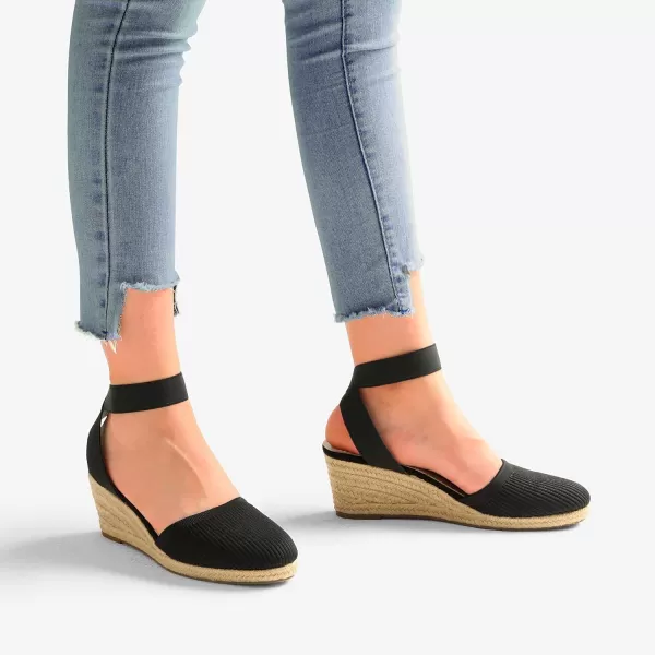 imageDREAM PAIRS Womens Elastic Ankle Strap Espadrilles Wedge SandalsBlackknit