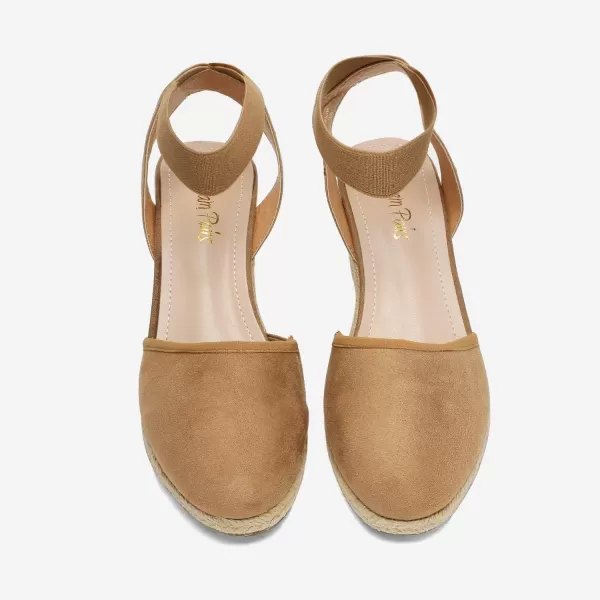 imageDREAM PAIRS Womens Elastic Ankle Strap Espadrilles Wedge SandalsCamel