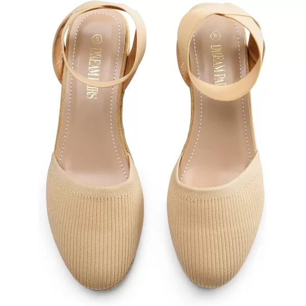 imageDREAM PAIRS Womens Elastic Ankle Strap Espadrilles Wedge SandalsNudeknit