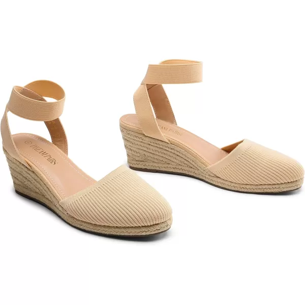 imageDREAM PAIRS Womens Elastic Ankle Strap Espadrilles Wedge SandalsNudeknit