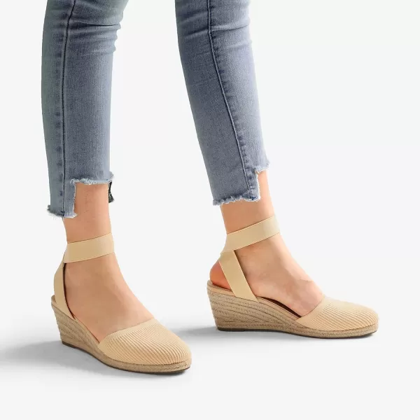 imageDREAM PAIRS Womens Elastic Ankle Strap Espadrilles Wedge SandalsNudeknit