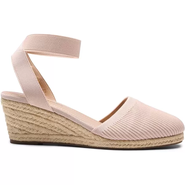 imageDREAM PAIRS Womens Elastic Ankle Strap Espadrilles Wedge SandalsPinkknit