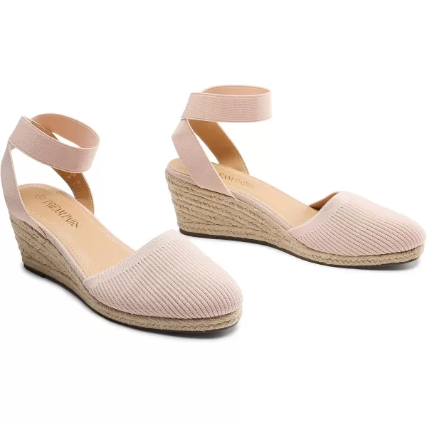 imageDREAM PAIRS Womens Elastic Ankle Strap Espadrilles Wedge SandalsPinkknit