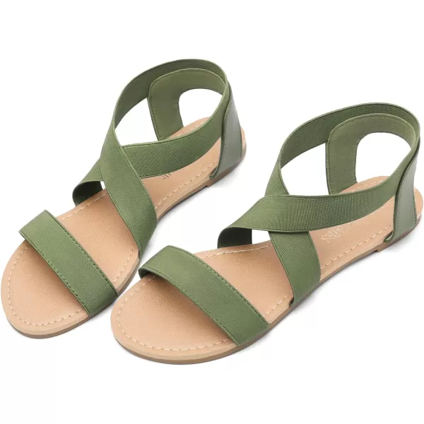 imageDREAM PAIRS Womens Elastic Ankle Strap Flat Sandals Summer Dressy Shoes Cute Strappy Gladiator SandalsArmyGreen