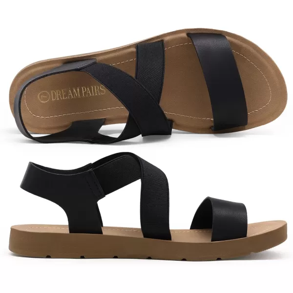 imageDREAM PAIRS Womens Elastic Ankle Strap Flat Sandals Summer Dressy Shoes Cute Strappy Gladiator SandalsBlack2