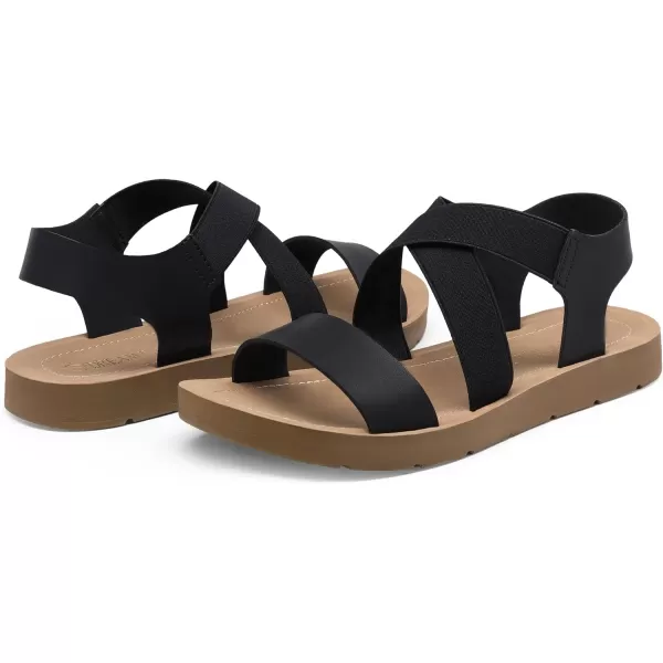 imageDREAM PAIRS Womens Elastic Ankle Strap Flat Sandals Summer Dressy Shoes Cute Strappy Gladiator SandalsBlack2
