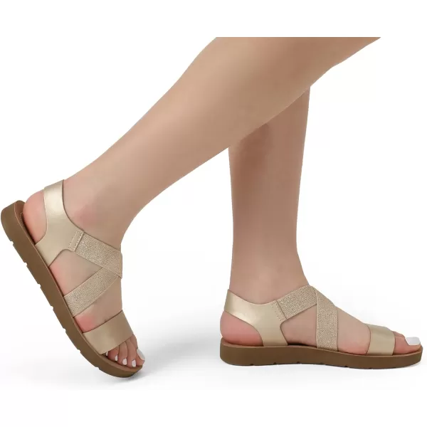 imageDREAM PAIRS Womens Elastic Ankle Strap Flat Sandals Summer Dressy Shoes Cute Strappy Gladiator SandalsGold2