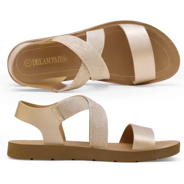 imageDREAM PAIRS Womens Elastic Ankle Strap Flat Sandals Summer Dressy Shoes Cute Strappy Gladiator SandalsGold2