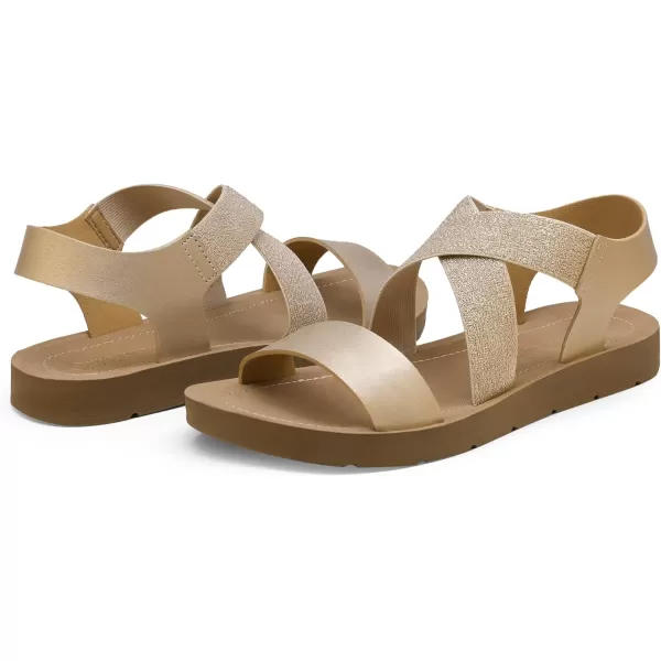 imageDREAM PAIRS Womens Elastic Ankle Strap Flat Sandals Summer Dressy Shoes Cute Strappy Gladiator SandalsGold2
