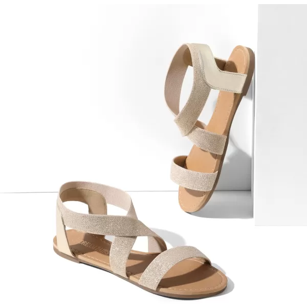imageDREAM PAIRS Womens Elastic Ankle Strap Flat Sandals Summer Dressy Shoes Cute Strappy Gladiator SandalsGoldPu