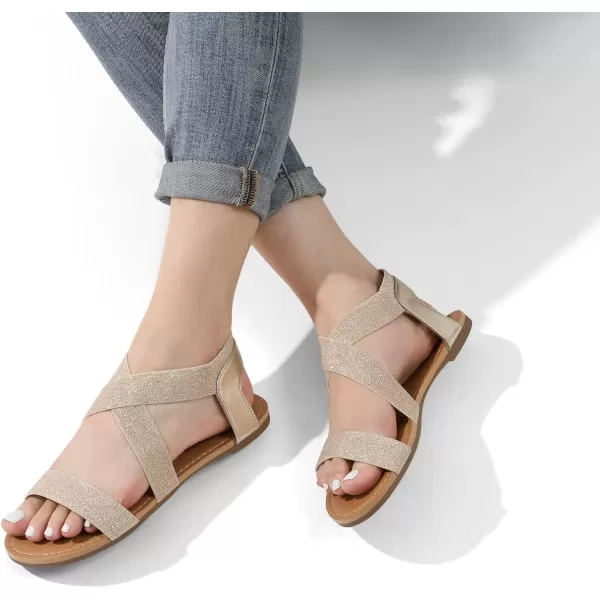 imageDREAM PAIRS Womens Elastic Ankle Strap Flat Sandals Summer Dressy Shoes Cute Strappy Gladiator SandalsGoldPu