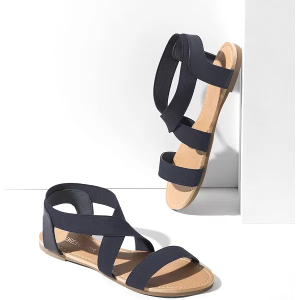 imageDREAM PAIRS Womens Elastic Ankle Strap Flat Sandals Summer Dressy Shoes Cute Strappy Gladiator SandalsNavy