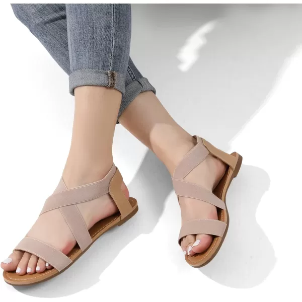 imageDREAM PAIRS Womens Elastic Ankle Strap Flat Sandals Summer Dressy Shoes Cute Strappy Gladiator SandalsNude