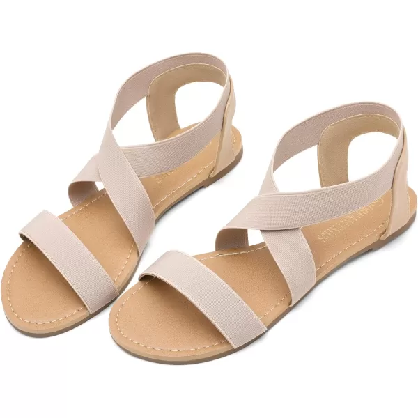 imageDREAM PAIRS Womens Elastic Ankle Strap Flat Sandals Summer Dressy Shoes Cute Strappy Gladiator SandalsNude