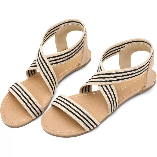 imageDREAM PAIRS Womens Elastic Ankle Strap Flat Sandals Summer Dressy Shoes Cute Strappy Gladiator SandalsNudeStrips