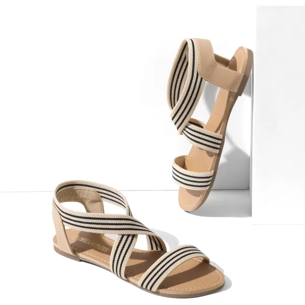 imageDREAM PAIRS Womens Elastic Ankle Strap Flat Sandals Summer Dressy Shoes Cute Strappy Gladiator SandalsNudeStrips